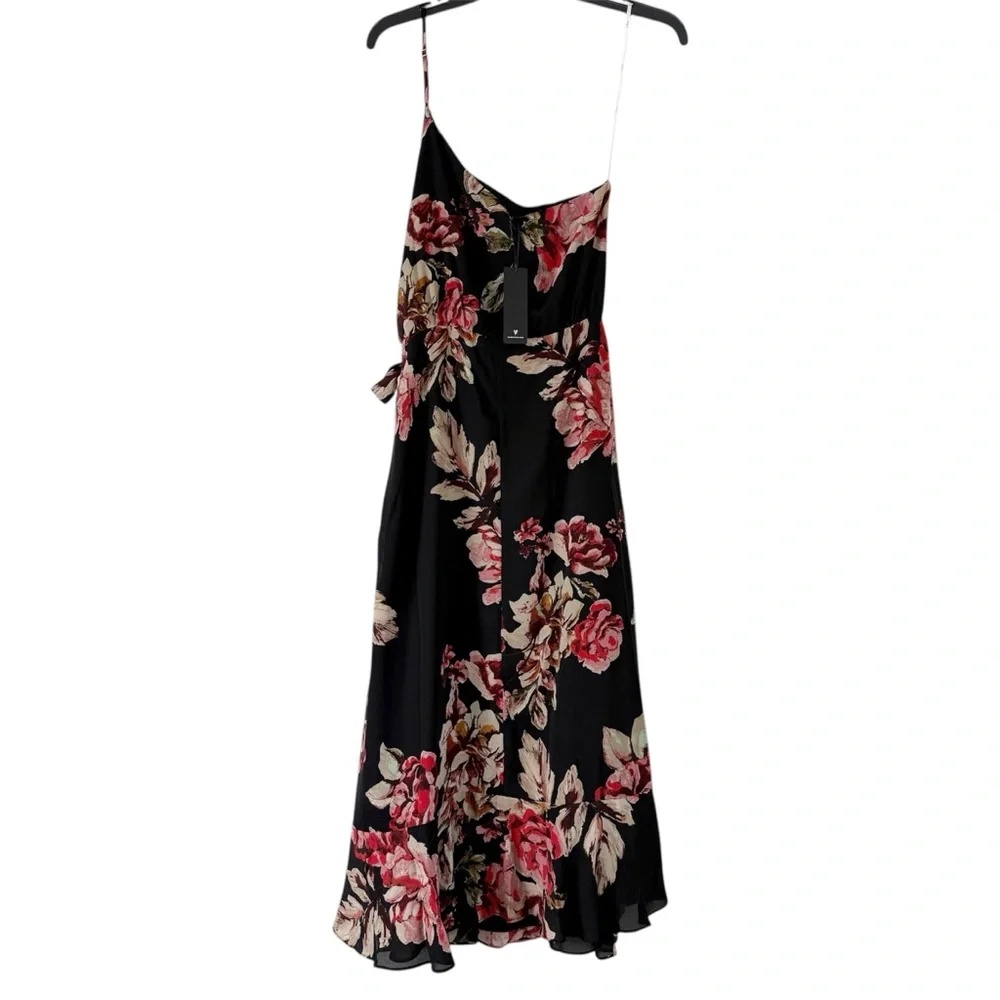 NWT  Lulu’s Black Floral Feminine One Shoulder Divine Blooms Dress Size Small